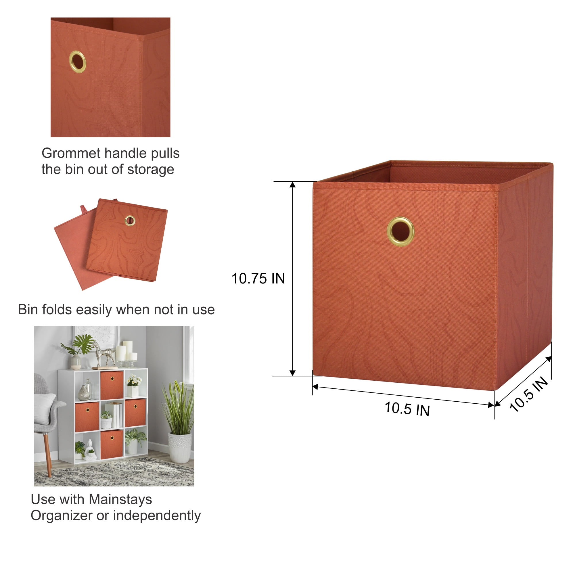 Mainstays Collapsible Fabric Cube Storage Bins (10.5" x 10.5"), 4 Pack, Red Canyon Swirl