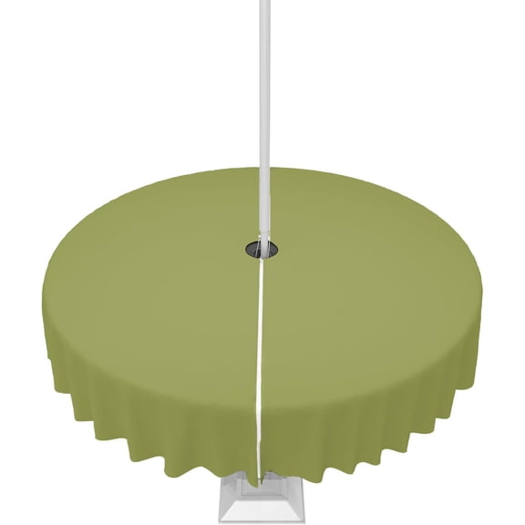 Olive Green Outdoor Tablecloth with Umbrella Hole and Zipper, Solid Color Table Cover for Round Tables Waterproof Tabletop Collection for Patio, Garden, Picnic, Camping 60R