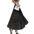 thumbnail image 2 of Thaisu Women Long Lace Pleated Skirt Large Hem Summer Casual Elastic A-line Skirt for Beaches Club Streetwear, 2 of 8