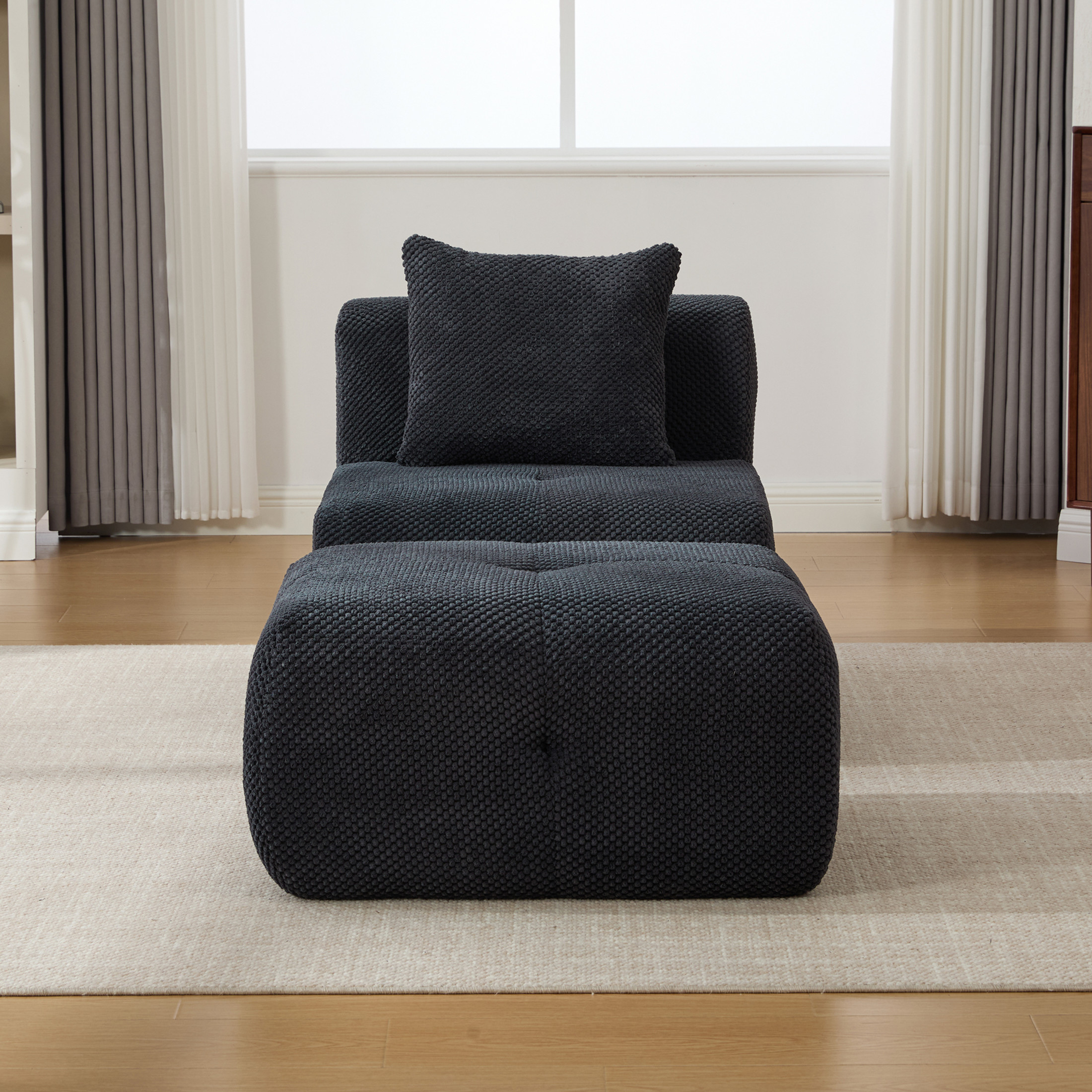 Noble House Kingston 31" Modular Cloud Accent Chair with Ottoman, Modern Fuzzy Sofa Soft Lounger with Footstool, Charcoal