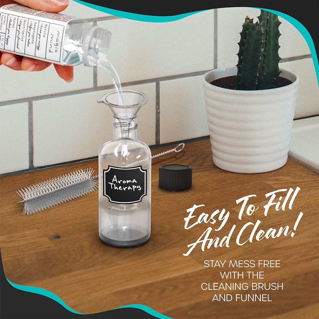 Nevlers 2 oz Boston Round Clear Glass Bottles (Set of 24) | Includes Funnel, Brush, Shrink Wrap, Labels and Marker