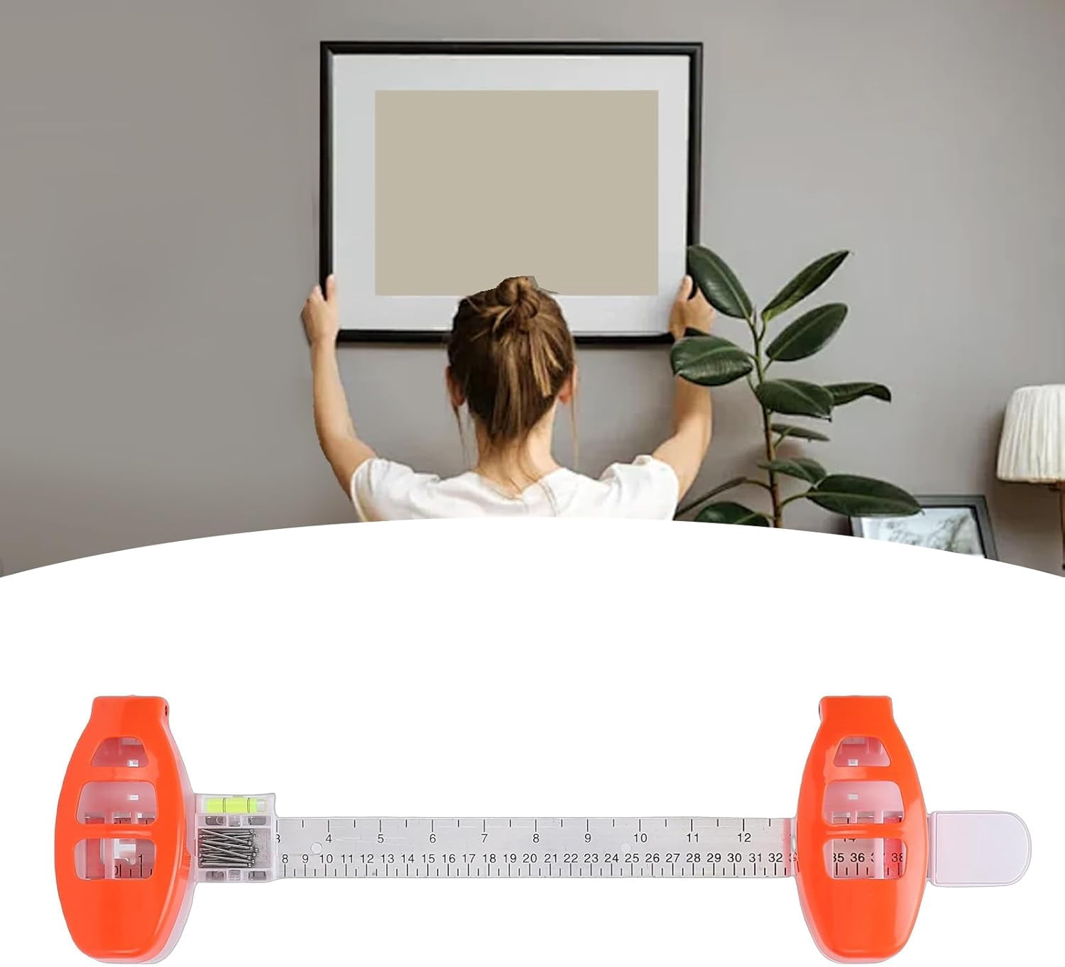 Picture Hanging Tool with Built-in Level for Photo Frames, ABS Frame Hanger Ruler for Wall Decor