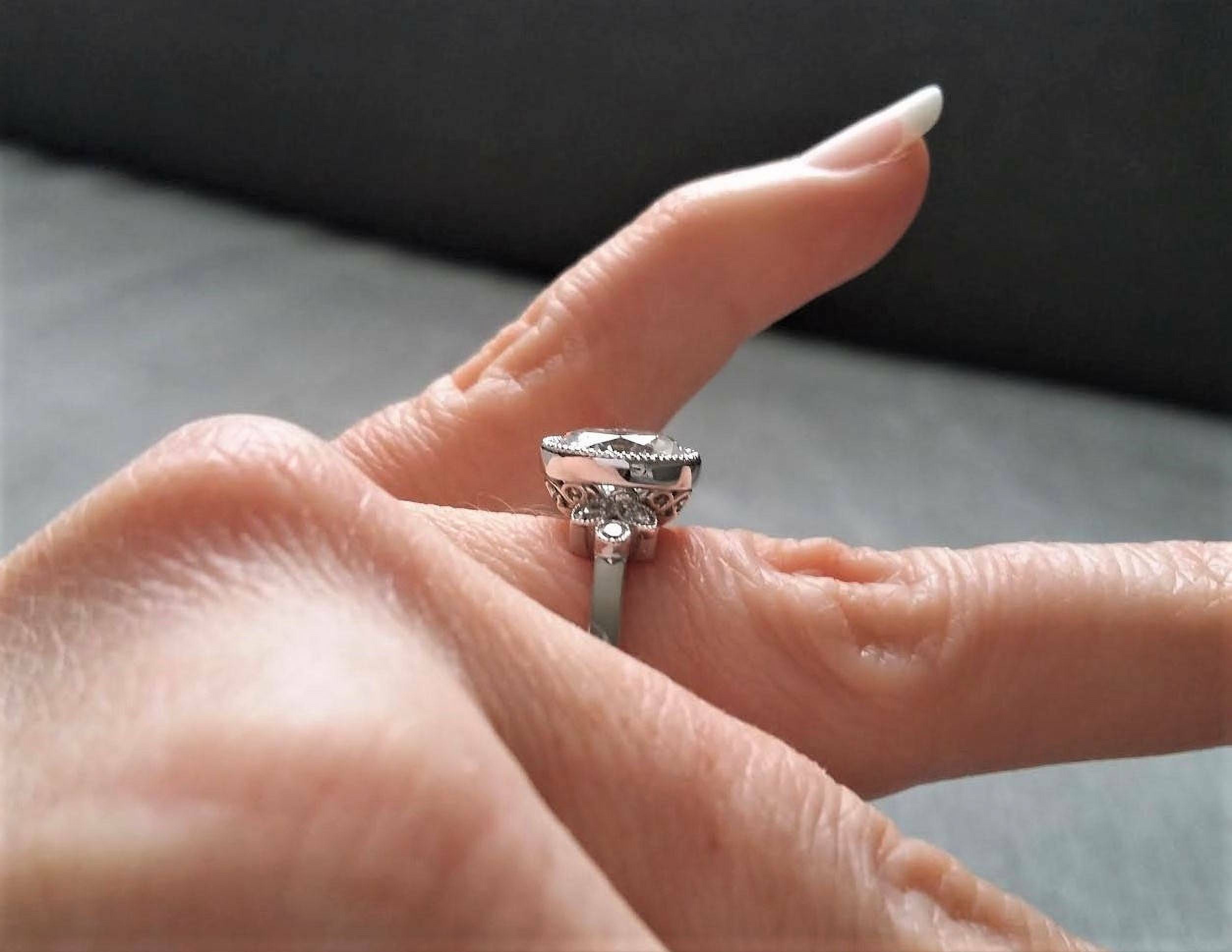 HeartsAndYou 1.1ct Oval Cut Moissanite Vintage Inspired Milgrain Engagement Ring for Women 18k White Gold Over Silver