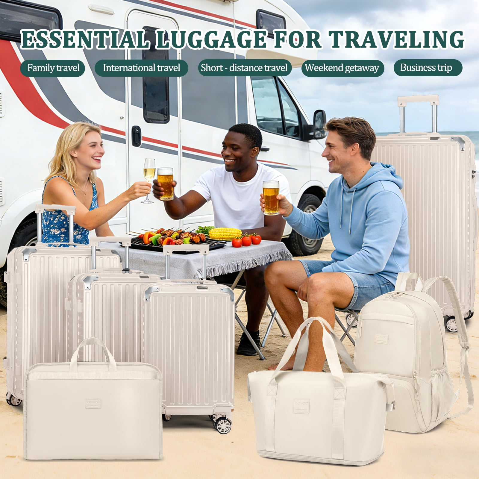 Joyway 7 Piece Luggage Set PC Hardside Lightweight Suitcase with TSA Lock Spinner Wheels (18/20/24/28)