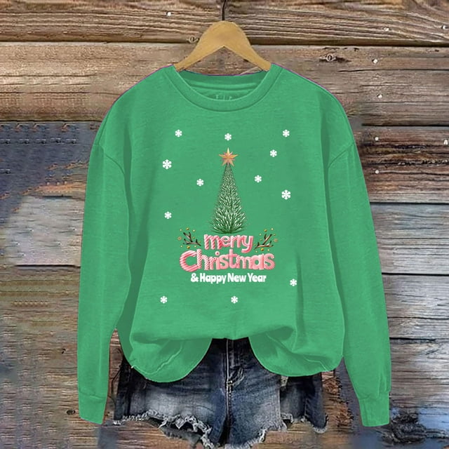 EGNMCR Sweatshirts à Capuche pour Femmes, Sweatshirts pour Femmes, Hoodie Décontracté à Manches Longues de Noël Mode Décontractée à Manches Longues Col Rond Imprimé Sweatshirts Blouse pour Femmes
