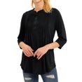 thumbnail image 6 of ZXSXSY Women Pleated Button Notch Neck 3/4 Sleeves Scoop Hem Plain Blouse, 6 of 11