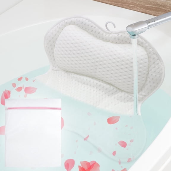 GIRACOA Ergonomic Bath Pillow for Tub, 4D Air Mesh Luxury Bathtub Pillow for Head, Neck, Shoulder and Back Support, 6 Strong Suction Cups & Laundry Bag for Men & Women