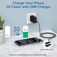 thumbnail image 3 of Charging Block, PD 20W USB C Charger Block with 6FT USB C to C Charging Cable, Type C Block USB C Wall Charger Power Adapter Fast Charging Station with Type C Phone Charger Cords, Black, 3 of 7