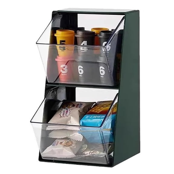 Green Coffee Pod and Tea Bag Organizer with 2 Drawers, Clear