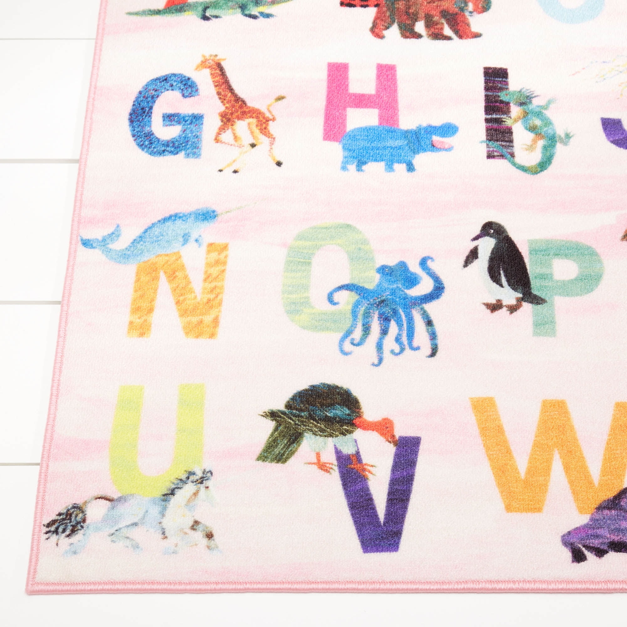 Eric Carle Elementary Pink Alphabet Kids Area Rug Pink/Blue, 6'6"x9'5" Rectangle