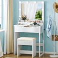 thumbnail image 4 of Tcbosik Simple Vanity Desk with Lighted Mirror and Cushioned Stool, 27" Makeup Table with Charging Station, Dressing Table with Storage Drawer for Bedroom, White, 4 of 6