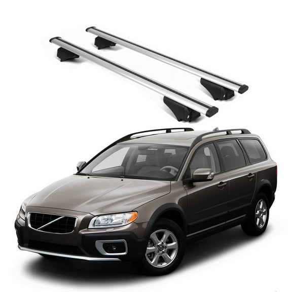 ERKUL Roof Rack Cross Bars for Volvo XC70 2008-2016 | Aluminum Crossbars with Anti Theft Lock for Rooftop | Compatible with Raised Rails - Silver