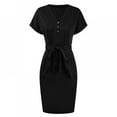 thumbnail image 3 of Basique V Cou Casual Robe à Manches Courtes Ceinturée Bureau Robe Couleur Unie Parti Mini Robes Slim Robe Bodycon, 3 of 9