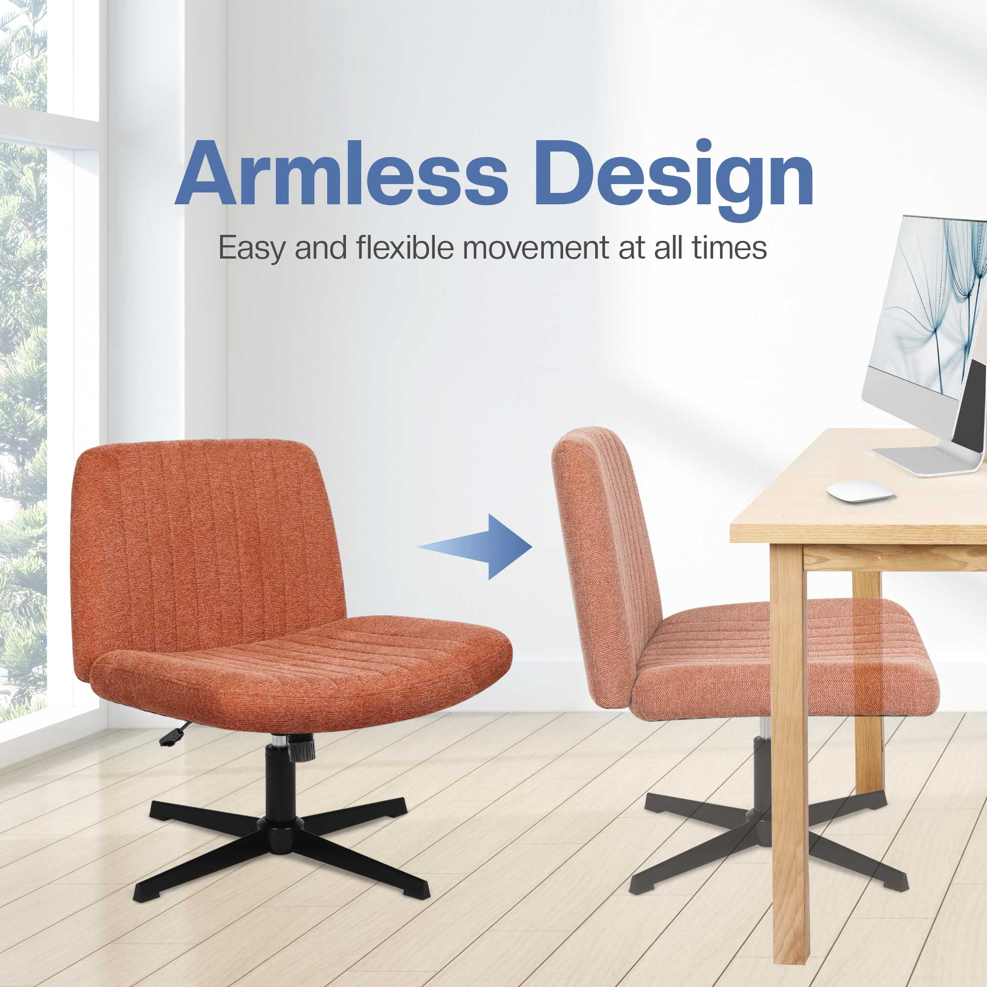 Celtoss Criss Cross Home Office Chair, Armless Swivel Task Computer Chair, in Fabric, Vanity Style, Brown