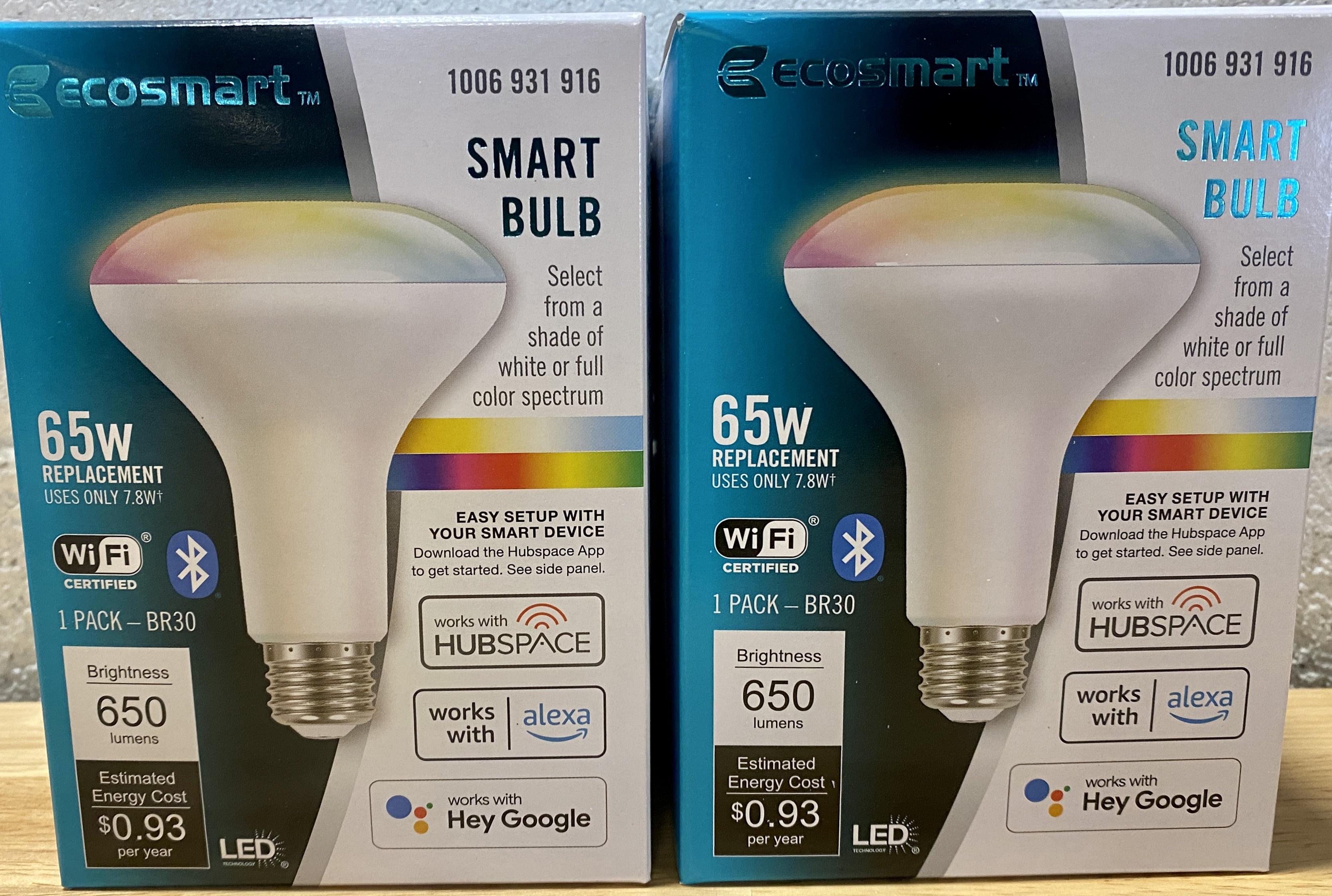 2Pack Ecosmart 65W BR30 Smart Bulb with Hubspace Alexa & Google