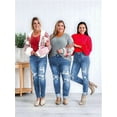 thumbnail image 2 of Women'S Ripped Mid Waisted Boyfriend Jeans Loose Fit Distressed Stretchy Denim Pants Blue L, 2 of 6