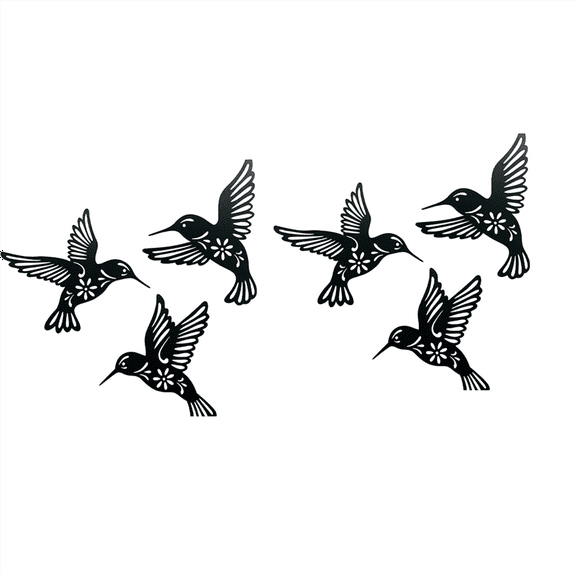 6x Metal Hummingbird Outdoor Wall Decor-Black