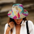 thumbnail image 2 of ZHENHONG Fedora Hats for Women and Men Tie-Dye Printed Wide Brim Jazz Hat for Dance Concert Casual Cozy Headwear Blue, 2 of 3