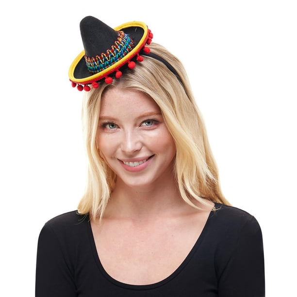 Minisombrero con forma de sombrero, diadema, color negro, ajuste universal, para adultos