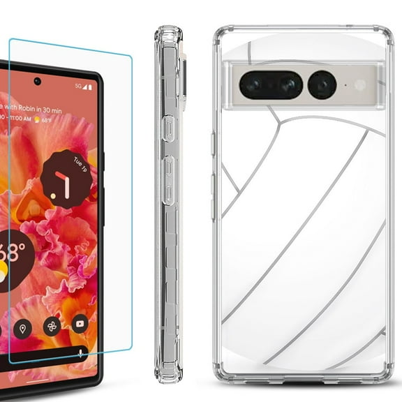 Shockproof Bumper Phone Case for Google Pixel 7 Pro, with Tempered Glass Screen Protector, by OneToughShield ® - Volleyball