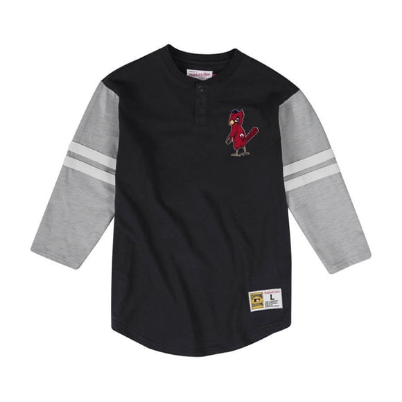 Mitchell & Ness Hombres Chicago Cubs Henley Camisa, Negro, Grande