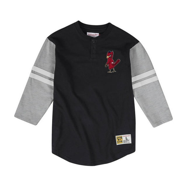 Mitchell & Ness Hombres Chicago Cubs Henley Camisa, Negro, Grande