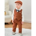 thumbnail image 3 of Baby Boy Clothes Suits 0-18M Gentleman Outfits Romper Suspender Pants Bowtie Beret Hat Wedding Set, 3 of 12