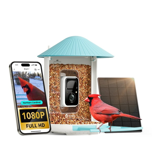 Mangeoire à Oiseaux Netvue Birdfy avec Caméra, Caméra Intelligente pour Oiseaux avec Panneau Solaire, Identification par IA de Plus de 6 000 Espèces, Enregistrement Automatique, Cadeau Idéal