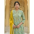 thumbnail image 6 of Janasya Indian Women's Light Green Cotton Floral Print Kurta with Flared Palazzo and Dupatta, 6 of 7