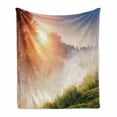 thumbnail image 1 of Nature Soft Flannel Fleece Blanket, Beaming Sun Rays Through Foggy Mountainside with Grass Trees Sunshine Sunrise Leaves, Cozy Plush for Indoor and Outdoor Use, 70" x 90", Multicolor, by Ambesonne, 1 of 6