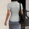 thumbnail image 6 of Women's Basic Button Down Shirts Short Sleeve Stretch Button Up Dress Shirt Slim Fit Waitress Work Shirts Light Gray S, 6 of 6