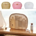 thumbnail image 1 of Bolsa de cosméticos de malla - Organizador portátil de maquillaje de viaje, estuche transparente para brochas y artículos de higiene, poliéster duradero, blanco/marrón/rosa, 25x18x8cm, resistente al, 1 of 6