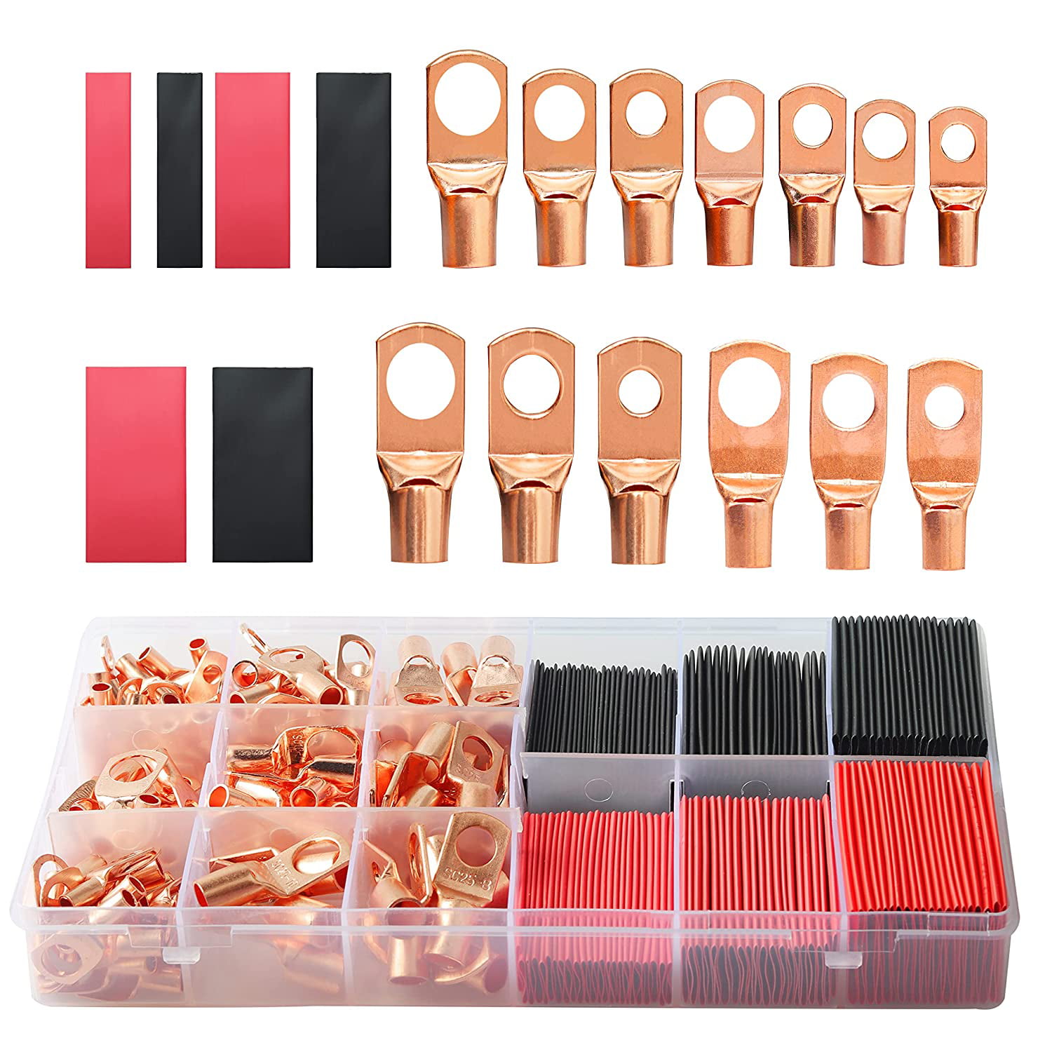 AWG 2 4 6 8 10 12 Ring Lug Kit with Heat Shrink 273Pcs Copper Wire Terminal Connectors IBosins 133pcs Battery Cable Lugs with 140pcs Heat Shrink Tubing 