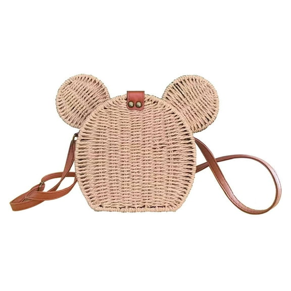 Kawaii Panda Rattan Straw Shoulder Crossbody Bag Purse Cute Women's Handbag