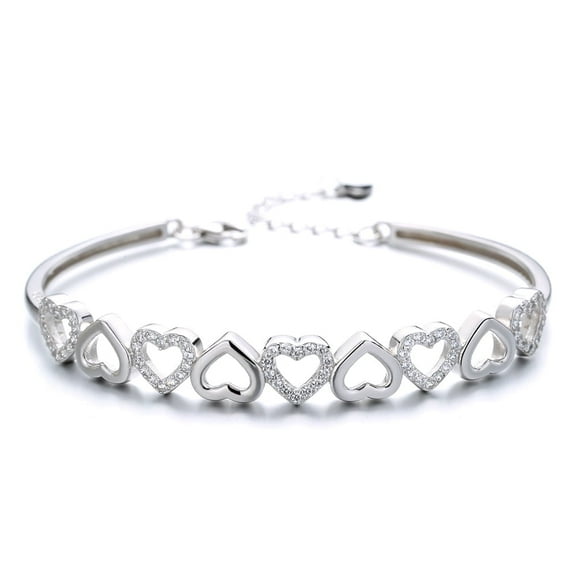 Amy and Annette 14K White Gold Hearts Bangle Adjustable Bracelet with crystals from Swarovski in 14K White Gold Plated