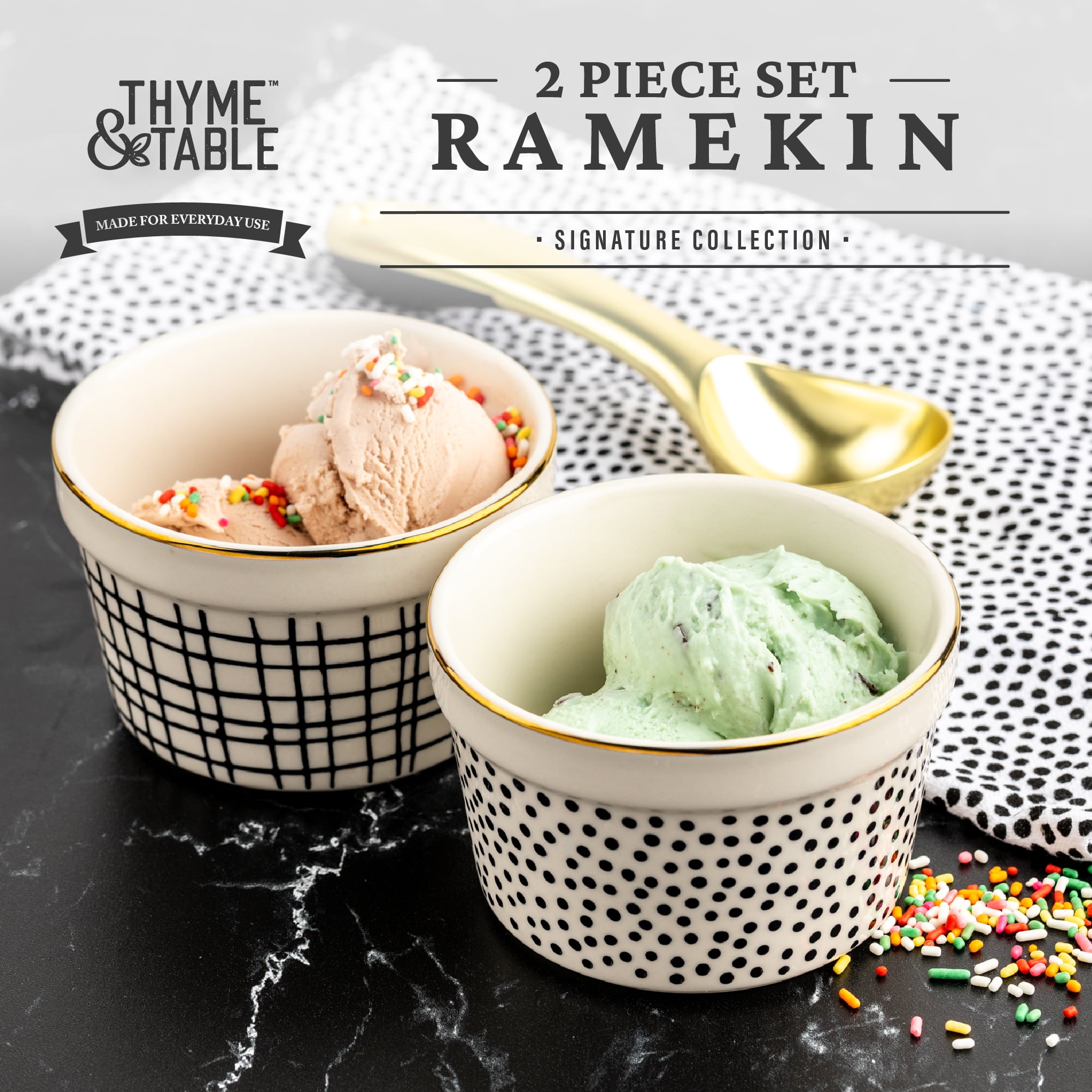 Thyme & Table 2-Piece Ramekin Set - Black & White Dot