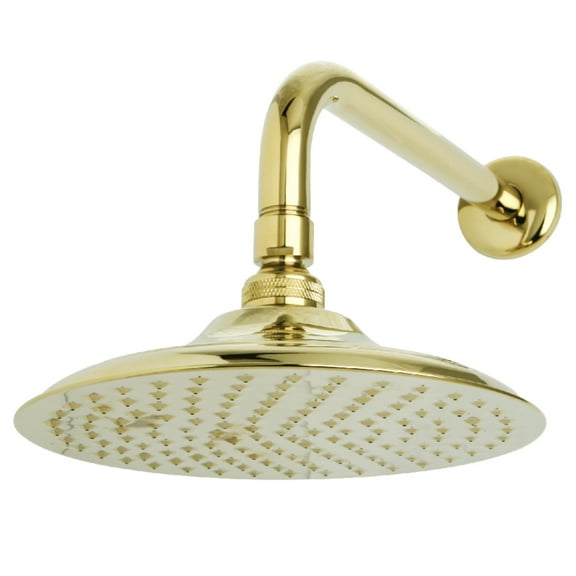 Kingston Brass K136A2CK Victorian 7-3/4 Inch Round Raindrop Brass Shower Head with 12-Inch Shower Arm in Polished Brass