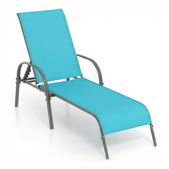 Gymax Outdoor Lounge Chair Chaise w/ Adjustable Reclining Armrest for Patio Turquoise
