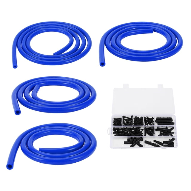 Manguera de vacío de silicona Unique Bargains 130PSI Presión máxima Línea de vacío automotriz Azul con conector de vacío 1 juego 5Ft 4/6/8/12mm ID 2.5mm Grosor