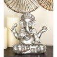 thumbnail image 3 of 11" x 12" Silver Polystone Meditating Ganesh Sculpture with Engraved Carvings and Relief Detailing, by DecMode, 3 of 10