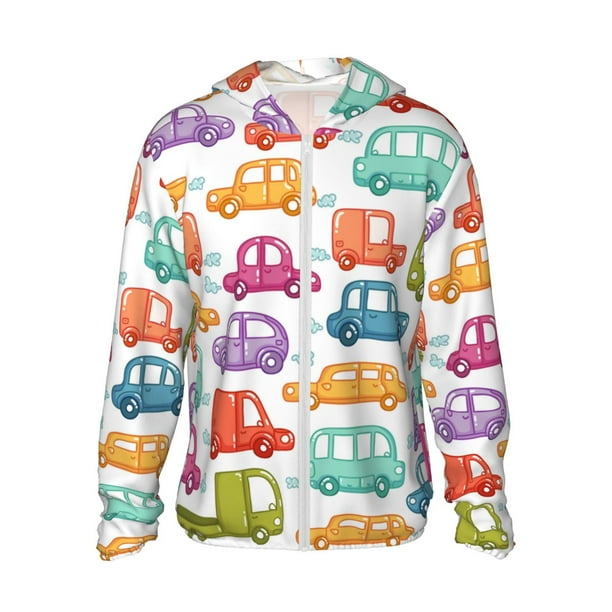 Fotbe Doodle Cars Chaqueta con Protección Solar UPF 50+ para Hombre y Mujer, Camisa con Capucha y Bolsillos-Medium