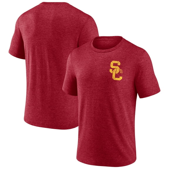 Men's Cardinal USC Trojans Left Distressed Logo Tri-Blend T-Shirt