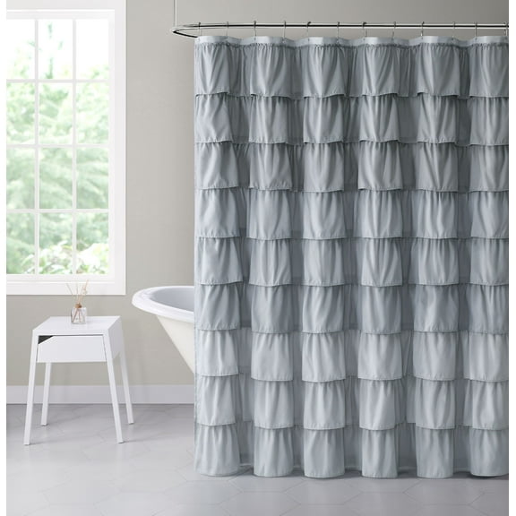 Shabby Ruffled Fabric Shower Curtain - Gray