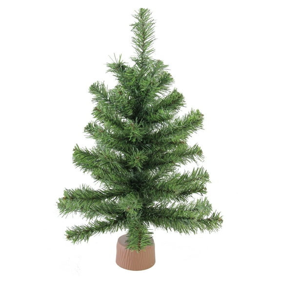 Northlight 1.5 FT Mini Canadian Pine Medium Artificial Christmas Tree with Faux Wood Base, Unlit