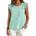 thumbnail image 5 of Dwellite Women Cotton Linen Shirts Summer Casual Comfy Sleeveless Crewneck Tank Tops Loose Lightweight Blouses Mint Green XL, 5 of 8