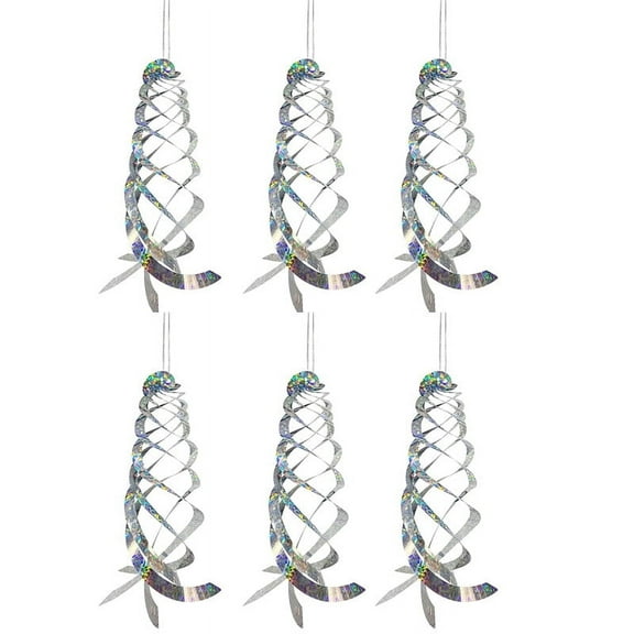 Paddsun Bird Repellent Spiral Reflectors, 6 Pack Silver Mylar Spinner, Hanging Reflective Bird Deterrent Device, Garden Decorative Scare Birds Away, Like Woodpeckers, Pigeons and Geese