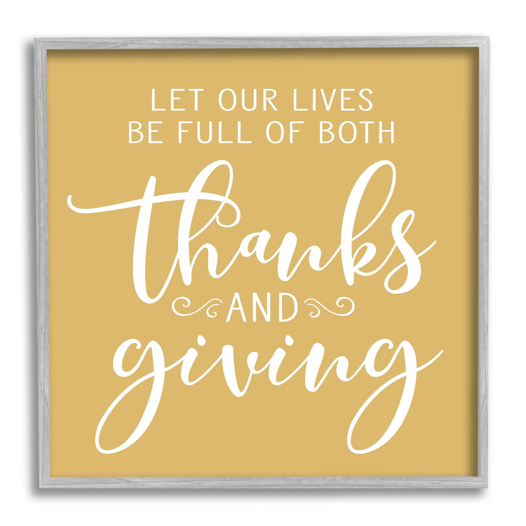 Stupell Industries Uplifting Thanksgiving Calligraphy Phrase Warm Yellow Design Graphic Art Gray Framed Art Print Wall Art, Design by Lettered and Lined