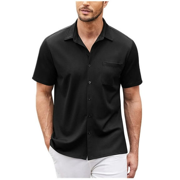 Baqcunre Graphic Tees Men New Men'S Casual Buckle Short Sleeved Loose Fitting Beach Roman Knit Shirt Top Short Sleeve Button Down Men Tops For Men Black L