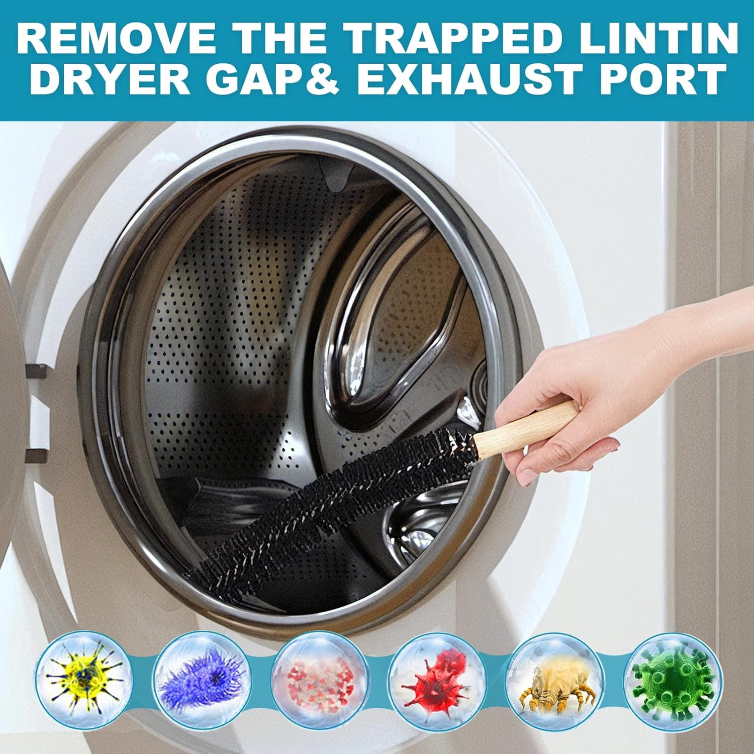 WarmHaven 47-Pieces 40-Feet Dryer Vent Cleaner Kit, Dryer Cleaning Tools, Include Omnidirectional Blue Dryer Lint Vacuum Attachment, Dryer Vent Brush, Universal Vacuum & Dryer Adapters