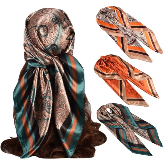 WHEANG Fashion Satin Square Scarf for Women - Daily Wear Casual Skin-Friendly Comfort Neck Scarves Outing Travel Summer Cooling Lightweight Scarf Cashew Pattern Print Scarf for Women Yellow